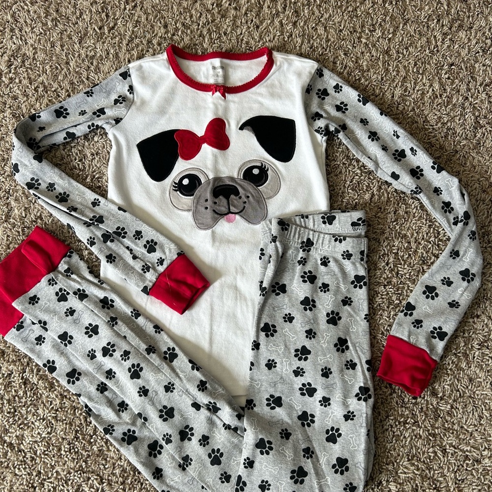 Pug Print Kids Pajamas - Red and Gray
